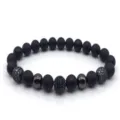 Matte black bead bracelet with micro pave zirconia balls and metal accents for daily wear - Color 1