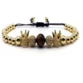 Crown tiger eye stone bead braided bracelet with cubic zirconia charms for men and women - Style 3