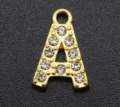Gold plated alloy letter A pendant detail, rhinestone crystal charm for DIY jewelry making. - Letter A / Gold