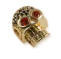 Goldfarbener Totenkopf Perlenanhänger mit schwarzen und roten Zirkonia für Armbänder Ketten. - Ca. 12x8mm / Gold