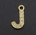 Gold-colored alloy letter J pendant charm inlaid with sparkling rhinestones for DIY jewelry making. - Letter J / Gold