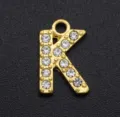 Gold plated alloy letter K pendant with clear rhinestones for DIY jewelry making and necklaces. - Letter K / Gold