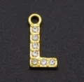 Gold-plated alloy letter L pendant charm decorated with clear sparkling rhinestones DIY jewelry accessory. - Letter L / Gold