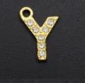 Gold-plated alloy letter Y pendant with crystal rhinestones DIY jewelry making accessory. - Letter Y / Gold