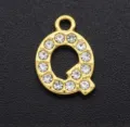 Gold plated alloy letter Q pendant with sparkling rhinestones, DIY jewelry making accessory. - Letter Q / Gold