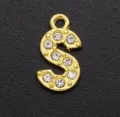Gold-plated alloy letter S pendant charm with crystal rhinestones for DIY jewelry making. - Letter S / Gold
