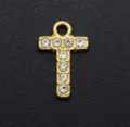 Gold alloy rhinestone letter T pendant DIY jewelry accessory charm for necklace making. - Letter T / Gold