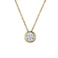 Elegant gold chain necklace featuring a single round bezel-set clear crystal pendant - Gold-April White