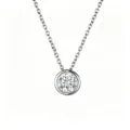 Elegant silver bezel-set round brilliant diamond pendant necklace on delicate chain - Silver - April White