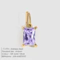 Ciondolo in acciaio inossidabile dorato con zircone viola rettangolare di 4x6mm - Febbraio Violetto Chiaro
