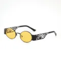 Gafas de sol ovaladas vintage con lentes amarillas y montura de metal calado para todos - Montura Negra Lentes Amarillas