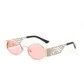 Gafas de sol ovaladas retro con montura de metal calado y lentes rosas con estilo - Montura de Plata Lente Rosa