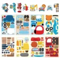 8-sheet cartoon vehicle toy car stickers kids DIY puzzle educational face changing decal set - Vehicle Collage Stickers - 8 Sheets / 10.3x15.3cm