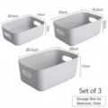 Boîte de rangement en plastique lot de 3, panier organisateur de bureau avec poignées. - S / Gris