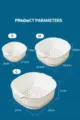 Detail view of double-layer plastic vegetable washing and draining basket in three sizes. - S / White