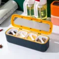 Nordic 4-compartment seasoning box set with spoons and lid, moisture-proof kitchen spice container. - Blue