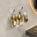 Étagère de rangement murale transparente moderne pour salle de bain avec ventouse solide. - Blanc Clair