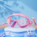 Lunettes de natation en silicone rose avec grand cadre anti-buée et bouchons pour adultes. - Lunettes de natation anti-buée haute clarté (Enfant - Violet et rose)