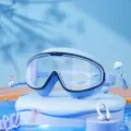 Lunettes de natation en silicone étanches antibuée à grand cadre bleu avec bouchons d'oreilles. - Lunettes de natation anti-buée haute clarté (Enfant - Bleu foncé)
