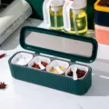 Nordic 4-in-1 seasoning box set with spoons dark green kitchen spice jar storage container - Dark Green