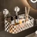 Etagere murale transparente en acrylique avec motif carreaux pour salle de bains - Style à Ventouse / Transparent
