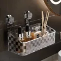 Étagère de salle de bain transparente à ventouse avec motif à carreaux mural - Style à Ventouse / Gris fumé