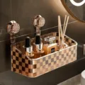 Panier de rangement mural pour salle de bain avec ventouse sans percage cosmetique - Style à Ventouse / Ambre