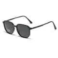 Stylish black square polarized sunglasses with semi-metal temples for men and women - Bright Black
