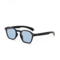Classic retro round frame sunglasses featuring light blue ocean lenses and black rivet frames - Black Frame Blue Lens