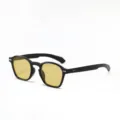 Klassieke retro ronde zwarte zonnebril met gele ocean glazen en zilveren klinknagels. - Zwart Frame Gele Lenzen