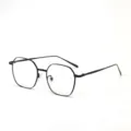 Vintage zwarte polygoon metalen montuur bril met een minimalistisch retro ontwerp - Polygoon Metalen Frame Zonnebril (30011) / Zwart Frame Heldere Lens