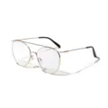 Classic retro large-frame metal aviator glasses featuring gold finish and clear lenses - Gold