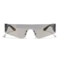 Lunettes de soleil bouclier sans monture Y2K avec verres gris argenté et branches - Or Miroir