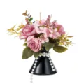 Set vaso diffusore di fiori artificiali, composizione floreale rosa con vaso conico nero - Rosa - Ornamento bouquet (Olio essenziale non incluso)