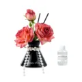 Difusor de aroma simulación vintage rosa ramo florero adorno con aceite esencial - Adorno rosa rojo + [Ebony Rose] aceite perfumado 60 ml + 2 varillas difusoras