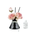 Ramo de rosas artificiales difusor de aroma con jarrón de perlas negras y aceite. - Adorno rosa + [Jazmín elegante] aceite perfumado 60 ml + 2 varillas difusoras