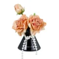 Artificial rose flower bouquet arrangement with black ceramic vase and pearl decoration. - Orange Rose Ornament
