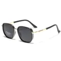Fashionable polygonal square polarized sunglasses with black frames and gold metal temples - Gold Black