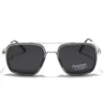 Retro square polarized sunglasses with semi-metal TR90 frame in dark grey lenses - Transparent Gray
