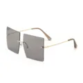 Fashionable oversized rimless square sunglasses with grey lenses and gold metal arms. - Gray