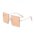 Trendy oversized frameless square sunglasses with peach tinted lenses and gold metal frame - Light Tea