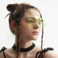 Trendy rimless oversized square sunglasses with lime green lenses for a summer look - Fluorescent Green