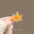 Elegant maple leaf brooch gold tone orange enamel crystal clothing pin accessories - Small Maple Leaf Brooch / 3.3x3.5cm