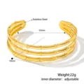 Verstellbarer, 18K vergoldeter Edelstahl-Armreif mit dreifachem Bambus-Design, Detail - Bambus Textur Dreifach Stil (B339) / Gold