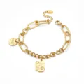 18K gold plated stainless steel bracelet with smiley face pendant and Good Luck charm - Smiley Good Luck Disc (C031)
