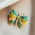 Exquisite rhinestone enamel butterfly brooch detail, elegant suit dress jewelry accessory - Multicolor