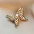 Vintage hollow rhinestone crystal butterfly brooch elegant gold tone costume jewelry accessory - Gold