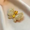 Vintage crystal rhinestone butterfly brooch gold plated lapel pin for women suit dress decor - Gold