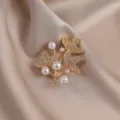 Elegant gold pearl rhinestone leaf brooch, vintage crystal plant design lapel pin for women - 541#
