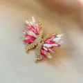 Elegant butterfly brooch with pink crystal rhinestones, luxury vintage style for women suits. - 993#